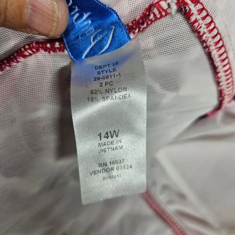 Penbrook swim top womens 14W pink red side gathered swim pool beach casual top